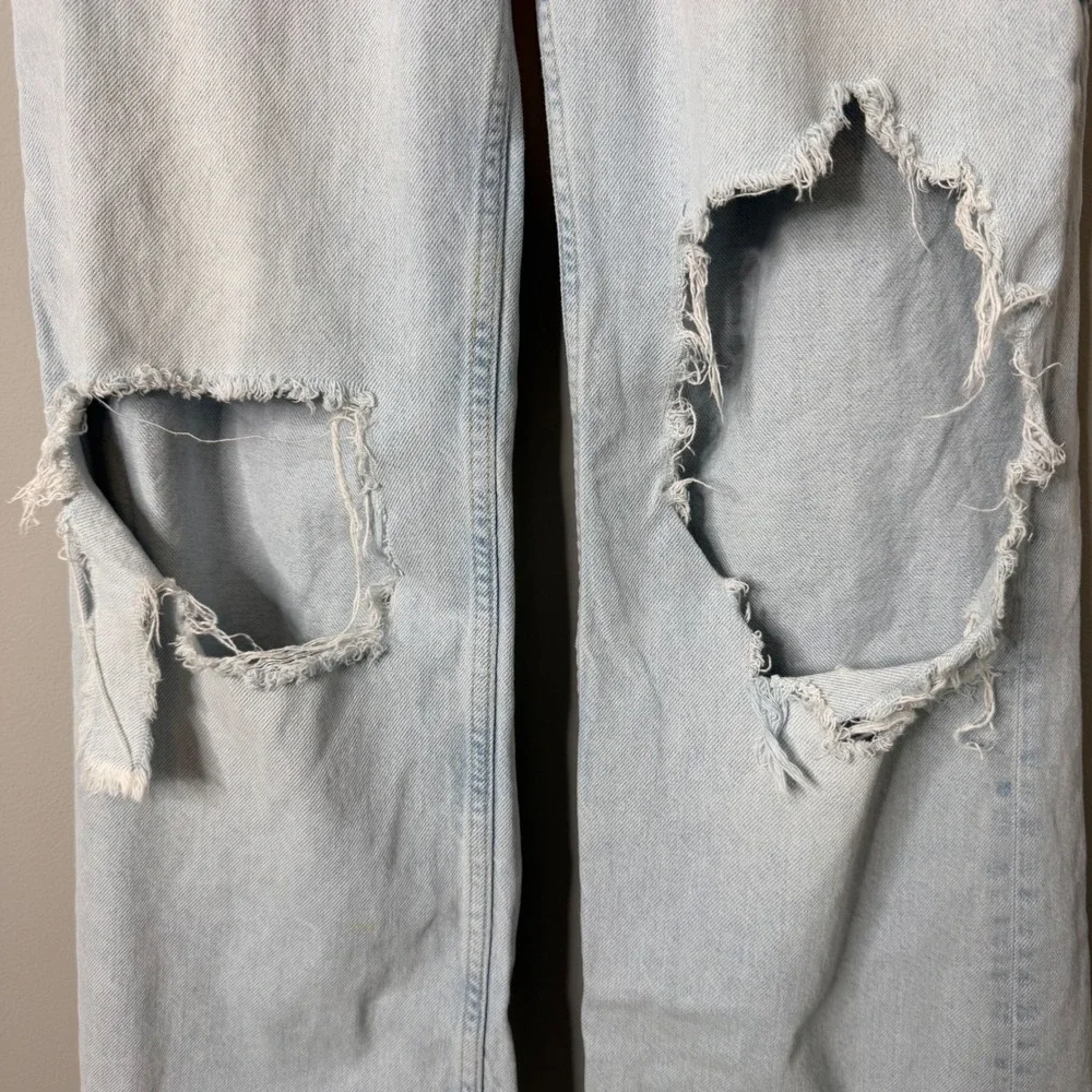 We The Free High Rise Wide Leg Jeans Womens 26 Blue Light Wash Distressed Baggy